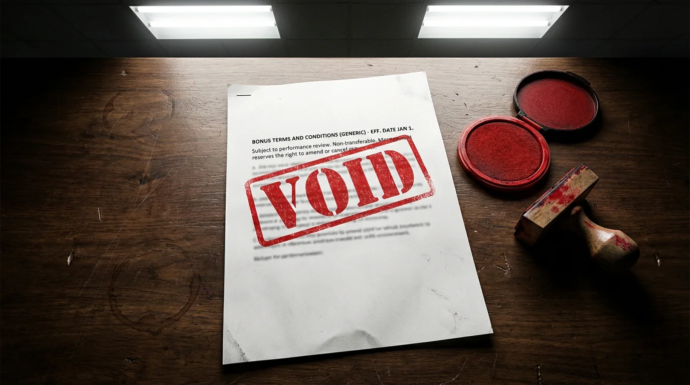 Bonus abuse at UK casinos — a red warning stamp pressed onto a casino bonus document