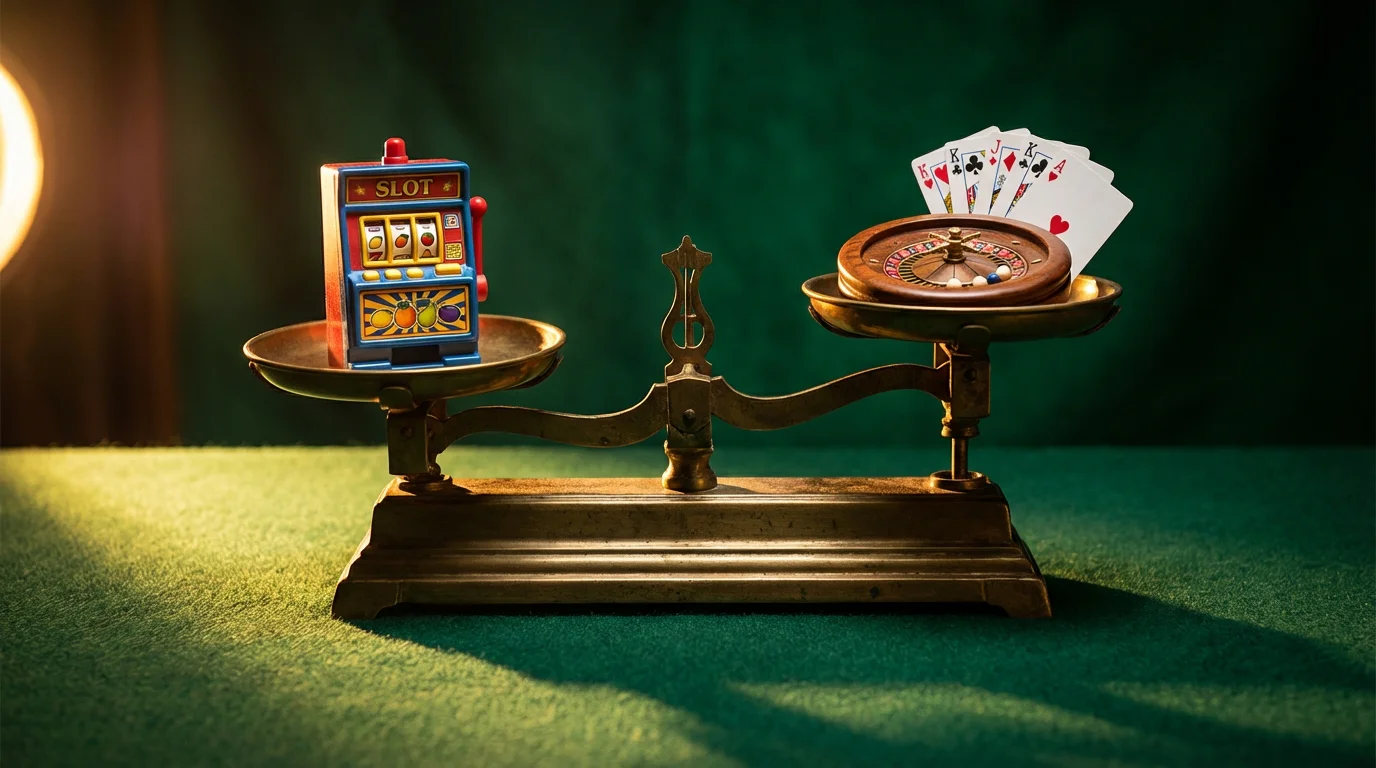 Game weighting in casino bonuses UK — slot machine and roulette table with different contribution percentages