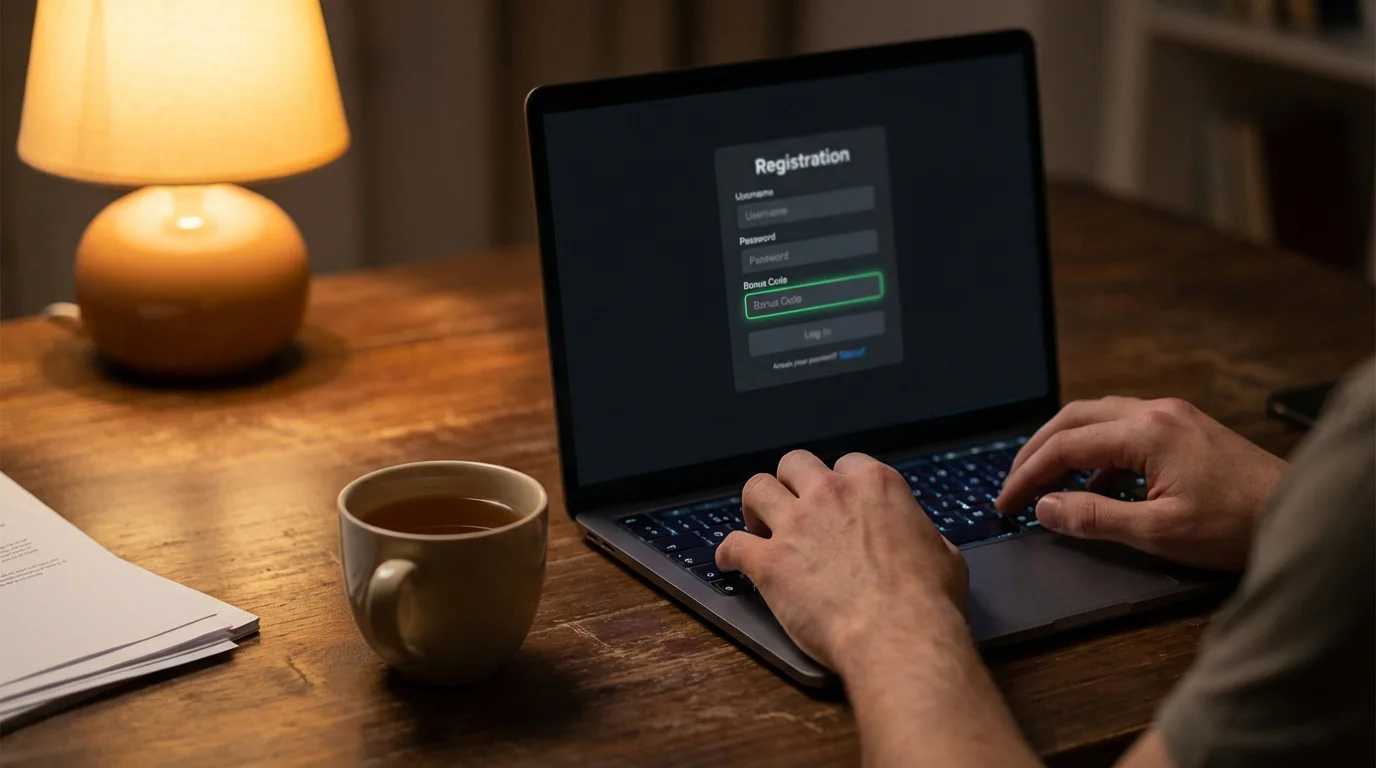 No deposit bonus codes UK — promo code entry on a casino registration screen