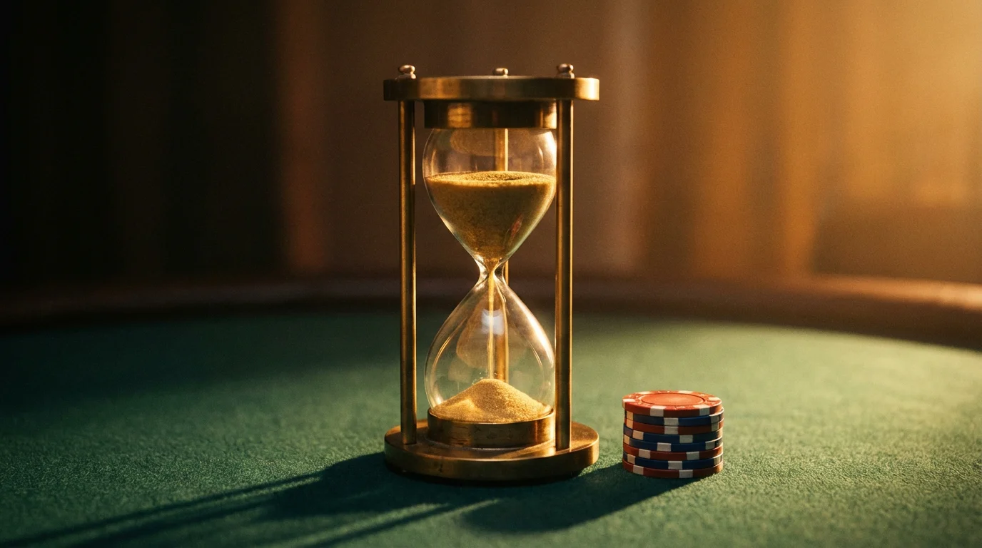No deposit bonus expiry dates UK — hourglass with sand running out beside casino chips