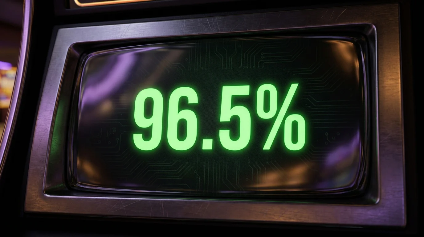 RTP and slot volatility UK — close-up of a slot game information screen showing return to player percentage