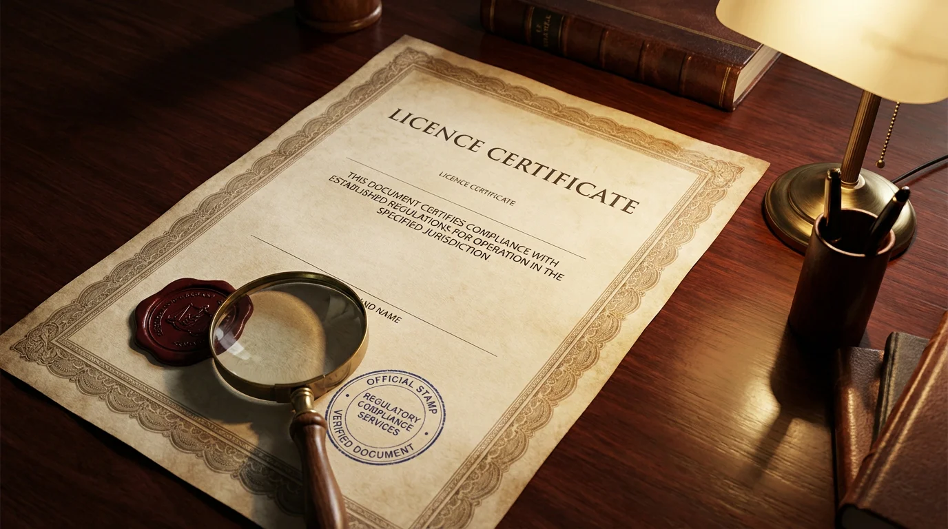 UK casino licences — UKGC licence certificate with official seal on a desk