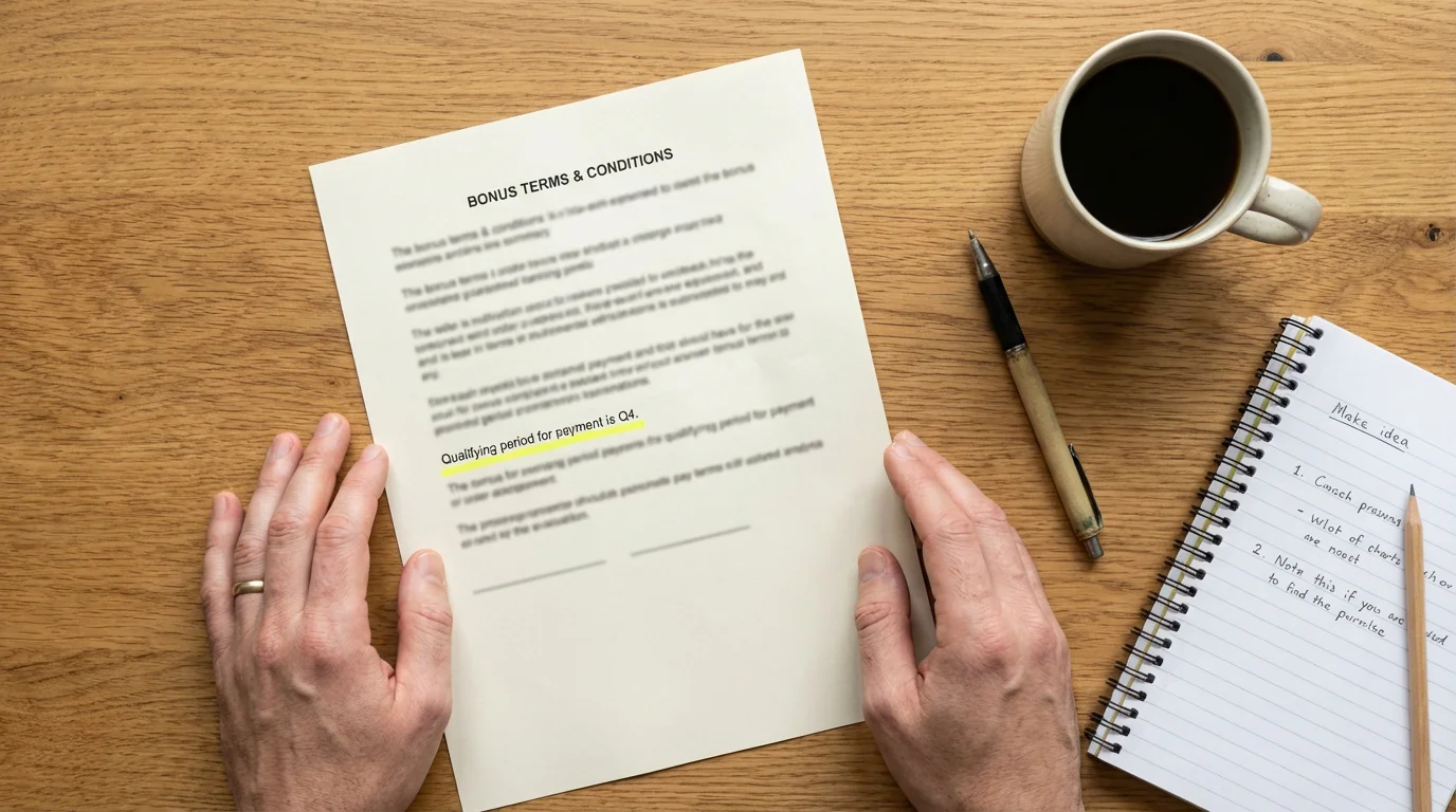 Wagering requirements explained — person reviewing casino bonus terms on a document